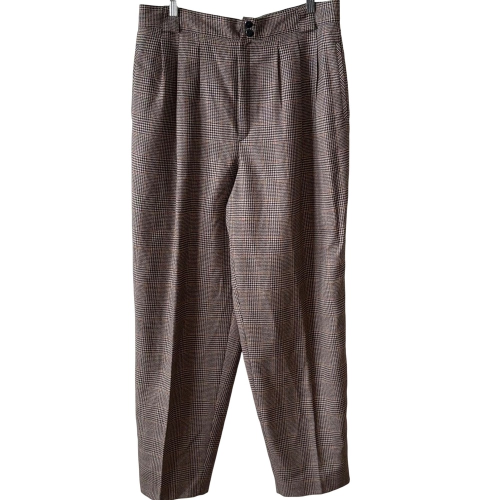 Giorgio Sant'Angelo Vintage Brown Black Houndstooth Wool Plaid Trousers Size 16